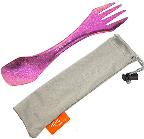 TiTo Titanium Löffel und Spork,Ultraleichtes Tragbar Titan Besteck Leicht Camping Besteck Multifunktional Geschirr Umweltfreundliches Spork für Rucksacktouren Wandern(Hellrosa)
