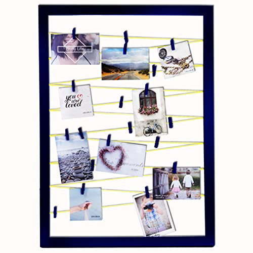 QUALIP Premium Bilderrahmen mit Klammern und Leine | Mit neongelber Fotoleine für Postkarten, Polaroid Bilder und Fotos - Jetzt ansehen