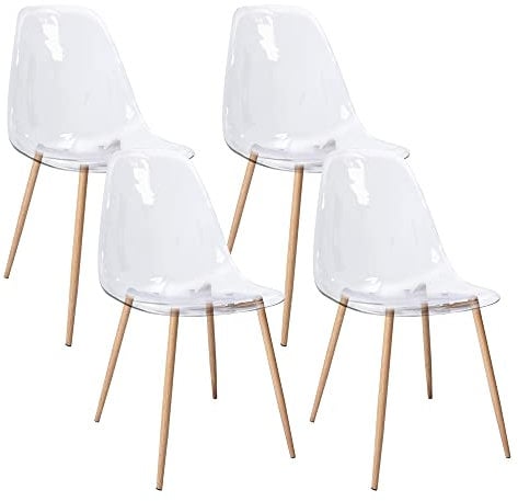 CangLong Pack de 4, Diseño Nórdico, Comedor Ergonómicas y Versátiles, Sillas Cocina Elegantes, Transparente, Acrílico, 4 Unidades