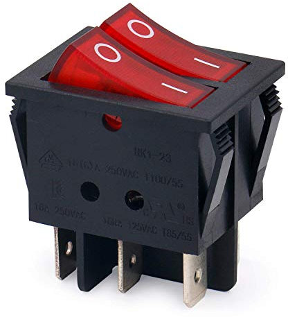 Movilideas Interruptor basculante Doble Cuadrado Rojo SPST 6 terminales Con Luz 16vA 250VAC UL VDE