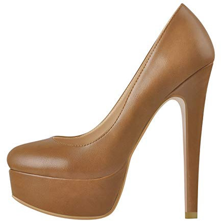 Only maker Plateau Pumps Damen High Heels Stiletto in Lederoptik Cognac 46 EU