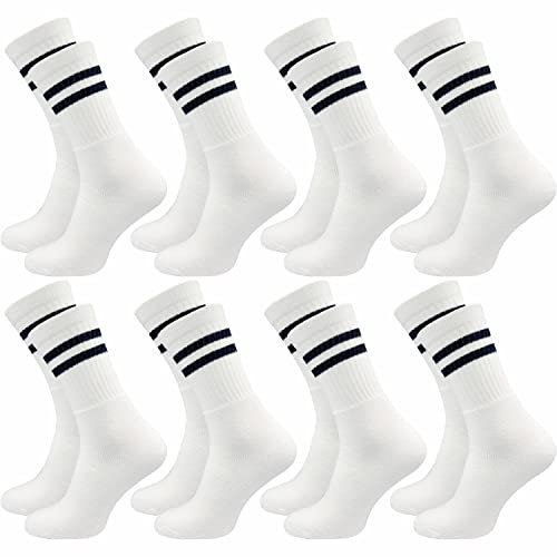 GAWILO Tennissocken für Herren (8 Paar) | Sportsocken mit Frotteesohle | Retro Socken mit verstärkter Ferse und Fußspitze (43-46, weiß)