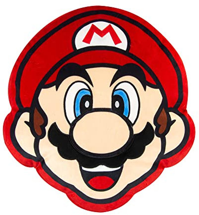 Club Mocchi Mocchi Mario Mega Plüschtier 40cm, Nintendo & Mario Kart Merchandise, Schlafzimmerzubehör für Kinder, Dekokissen, Super Mario Stofftier für Jungen und Mädchen, geeignet ab 3 Jahren +