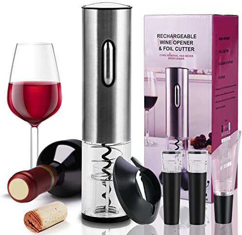 Cieex Set Sacacorchos Eléctrico Recargable Abridor de Vino Electrico con Cortacapsulas Botella, Vertedor de Vino, Tapón de Vino de Vacío, Cable de Carga USB, para Amantes del Vino