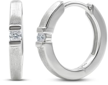 Creolen 750 Echtgold 13 mm - 2 Diamanten je 0.06 Ct - Weißgold Damen Ohrringe 18k - Schmuck mit Geschenkbox