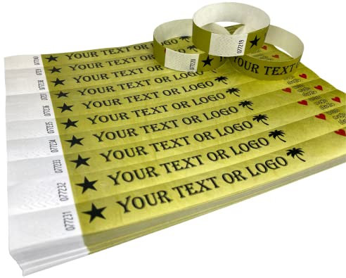 100 Gold Individuell Bedruckte Tyvek-Armbänder mit Ihrem Personalisierten Text/Logo für veranstaltungen, Partys, Festivals, ID