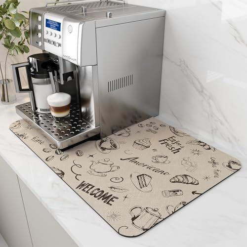 AMOAMI Coffee Mat - Hide Stain Rubber Backed Absorbent Dish Drying Mat for Kitchen Counter - Fits Under Coffee Maker or Machine