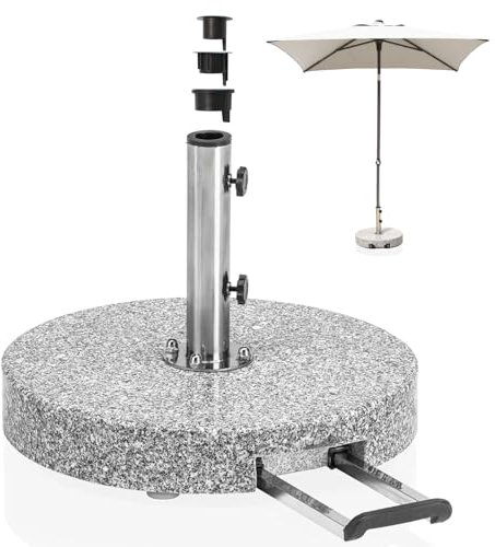 Kettler Easy Stand Schirmständer für Kettler Stockschirme – Granit Sonnenschirmständer 55 kg – Schirmständer mit Rollen und Zuggriff – grau …