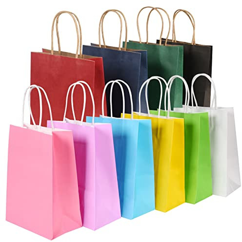 Paper Bags with Handles (30 Pack,130 GSM), HCYW Coloured Paper Party Bags for Kids Party, Kids Party Bags for Sweet, Birthday, Wedding, Christmas, Halloween, Retail, Party Favor(15x21x8cm)