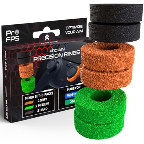ProFPS Precision Rings Aim Ringe: 6x Schaumstoffring für Thumbstick Stoßdämpfer - 3 Stärken - PS5 Zubehör, PS4 Zubehör, Xbox Zubehör - Optimales PlayStation Zubehör & PS5 Accessories für eSports