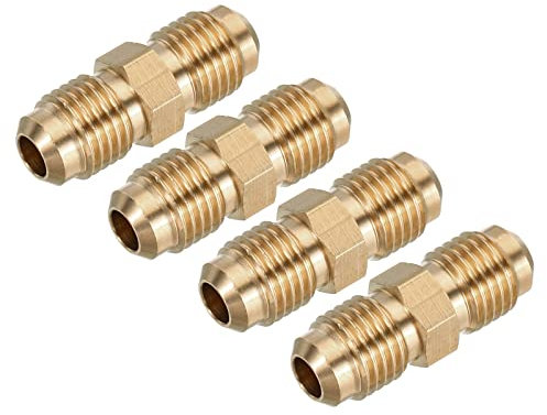 sourcing map Laiton Tube Coupleur, 1/4 Flare x 1/4 Flare Mâle Connecteur Pipe Couplage Raccord Union Gaz Adaptateur pour HVAC Climatisateur, Paquet de 4