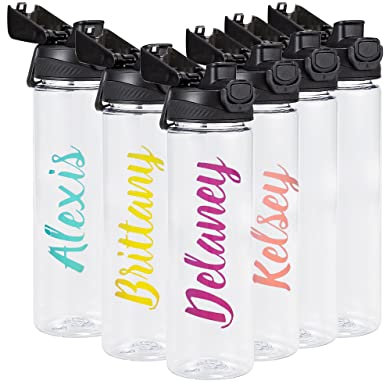 6 Pack Clear Water Bottles Bulk, 24 oz Reusable Plastic Water Bottle with Chug Lid & Handle, Leak Proof & Lightweight for Sports Travel Gym Running Hiking, Personalized DIY Teacher Nurse Gift