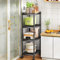 SAYZH Scaffali in Metallo, Carrello da Cucina in Metallo a 4 Ripiani, Multifunzione, Resistente, con Ruote e Piedini Antiscivolo, per Garage, Cucina, Ufficio, Libreria, Angolo, Nero