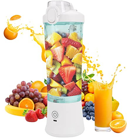 Blender, Portable Mixeur des Fruits 600 ML, Mini Blender USB pour Smoothie, Milk-shake, Jus de Fruits, 6 Lames Fruit Mixer Juicer Personnel Blender Cup pour Voyage Cuisine, Sans BPA (blanc)