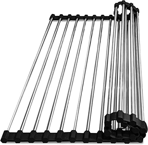 Abtropfgestell Geschirr Abtropfständer Küche Geschirrabtropfgestell Klappbare Küchenregal Über dem Spüle Küchen Abtropfmatte Abtropfgitter Geschirrtrockner aus Edelstahl (Size : 37cm L x 41cm W)