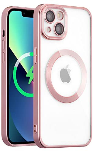 QLTYPRI Magnetic Clear Case for iPhone 13 Compatible with MagSafe Wireless Charging, Electroplated Edge Soft Slim Transparent TPU Bumper Shockproof Phone Case Cover for iPhone 13 6.1 inch – Rose Gold