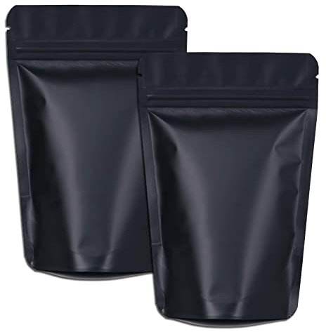 XFXIA 100 Pack Mylar Bags Smell Proof Bags, Foil Ziplock Baggies,Resealable Stand Up Packaging Pouch Bags for Food Storage,Candy,Cookie,Bath Salts (5.51 * 8.66inch, Black)