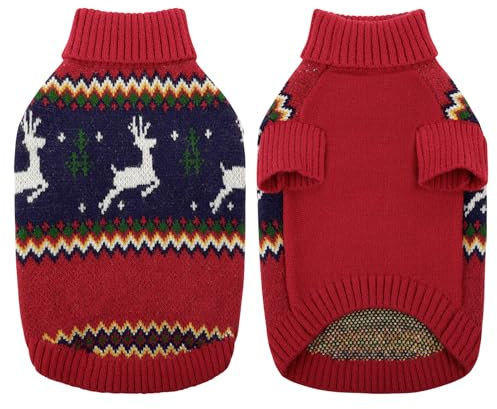 KONVINIT Hundepullover Weihnachten Winter Warmer Hunde Weihnachtspullover Rentier Haustierpullover Kleine Mittelgroße Hunde,Ideal für Welpe,Katze,Hund,Weihnachten,red L