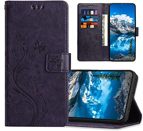 Coque pour Huawei P40 Lite/Nova 6 SE, Housse en Cuir PU avec Fonction de Support, Etui à Rabat Portefeuille Coque Compatible avec Huawei P40 Lite/Nova 6 SE, Violet Foncé