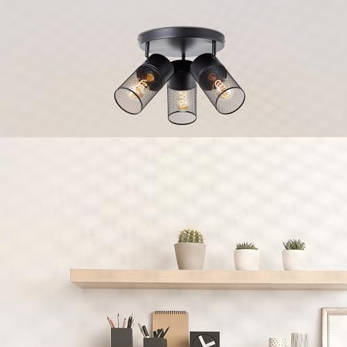 Lightbox instustrielles Spotrondell mit Ø 31 cm - Retro Deckenstrahler mit schwenkbaren Köpfen - 3 x E27, max. 40 W - aus Metall - in Schwarz Matt