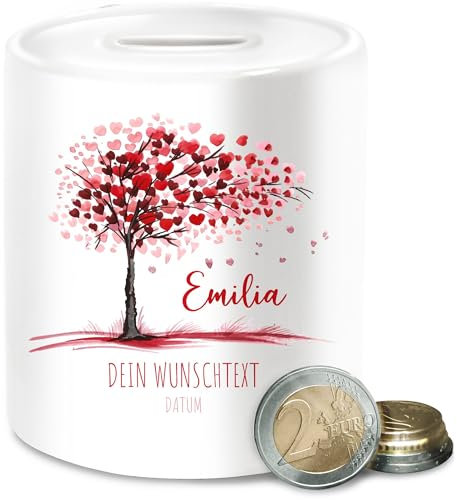 Spardose - Lebensbaum Geschenk Geburt I Geschenk Taufe I Taufgeschenk Kommunion I Geburtsdatum Konfirmation - Unisize - Weiß - konfirmations Geschenke konfirmationsgeschenke taufgeschenke Emilia