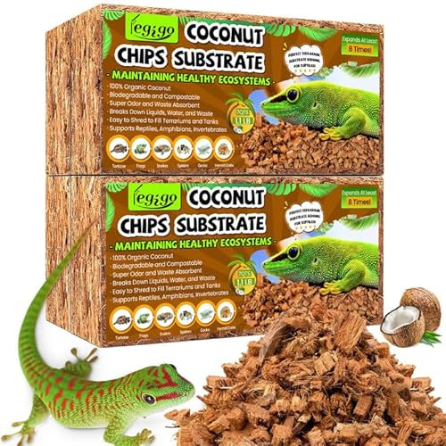 Legigo 4 Pack Coconut Chip Substrate for Reptiles, Natural Coco Coir Chip | Coco Husk Chip Reptiles Bedding, Retain Humidity, Allowing Airflow for Ball Pythons, Snakes, Geckos, Tortoises, Terrarium