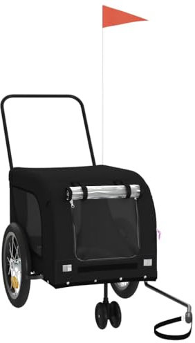 vidaXL Fahrradanhänger für Hunde, Hundeanhänger mit Reflektoren Flagge, Hundetransporter Maximale Belastbarkeit 45 kg, Haustier Transportwagen, Schwarz Oxford-Gewebe Eisen