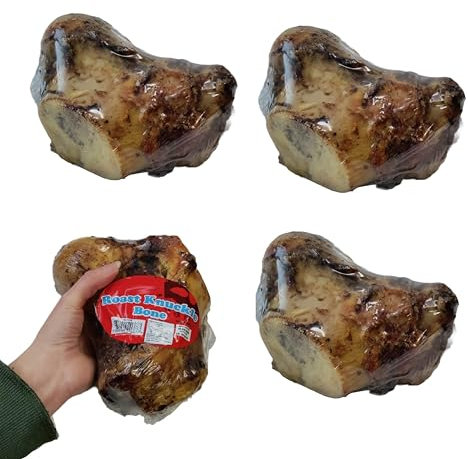 4 x Whole Roast Knuckle Bones - Natural Beef Dog Treat Bone - 100% Beef - Large Chew Bone Improves Dental Hygeine - Adult Dog Treat.
