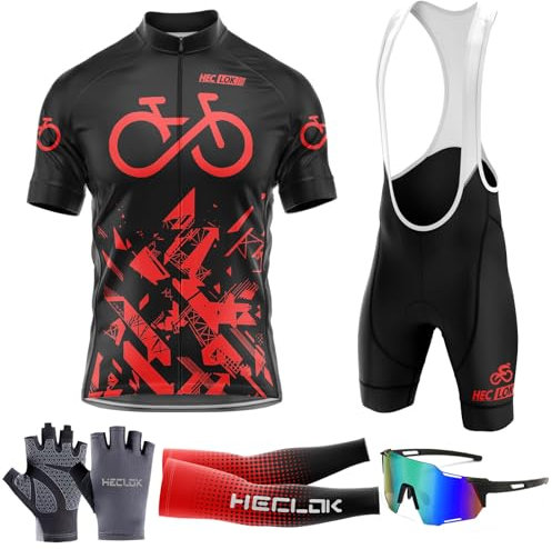Radtrikot Set Herren Kurzarm Schnell Trocknend Atmungsaktiv Fahrradbekleidung+Fahrradtrikot Trägerhose mit Sitzpolster 9D,für MTB Rennrad Fahrrad Jersey (TYP-2,XL)