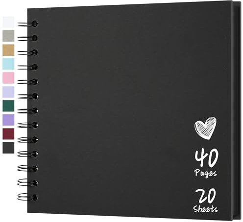 Hiwhy Fotoalbum Scrapbook 18x18 cm 20 Blätter DIY Scrapbook Hartes Kraftpapier Baby Erinnerungsbuch Familie Geburtstag Hochzeit Jahrestag Scrapbook, Schwarz