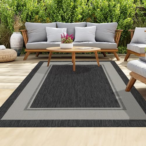 homeart Outdoor Rugs | Easy-Cleaning Indoor & Outdoor Area Rugs for Porch, Deck, Balcony, Garden, Picnic, Kitchen | UV & Weather-Resistant Large Patio Rug Mats D.Anthracite Cream, 140 x 200 cm