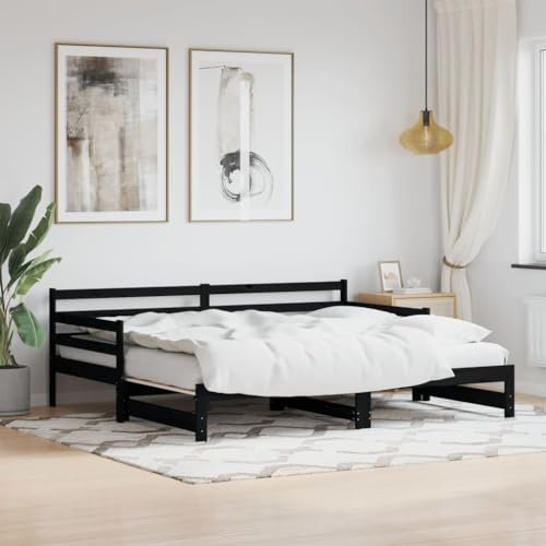 ARKEM Tagesbett Ausziehbar Schwarz 90x200 cm Bett Ausziehbar Bett Zum Ausziehen Ausziehbares Tagesbett Bett Sofa Massivholz Kiefer