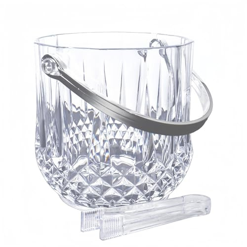Dmnnlp 1.2L Clear Ice Bucket with Tongs, Acrylic Ice Buckets for Parties Easy Carry Handle Small Bucket for Parties, Drinks, BBQ, Bar, Restaurant, Home (Clear)