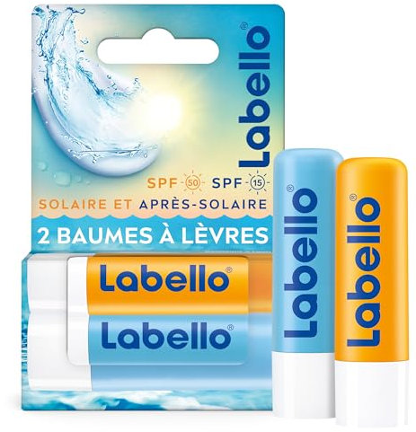 LABELLO Lot de 2 stick à lèvres (2 x 5,5 ml), Sun Protect FPS 30 & Hydro Care FPS 15, 2 baume à lèvres protection UVA/UVB & hydratation 24 h, baume enrichis en vitamines C & E