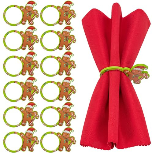 MWOOT 12 Stück Weihnachten Serviettenringe, Lebkuchenmann Serviettenringe Holz für Weihnachten Hochzeit Urlaub Abendessen Party Bankett Tischdekoration, Napkin Ring Tischdeko