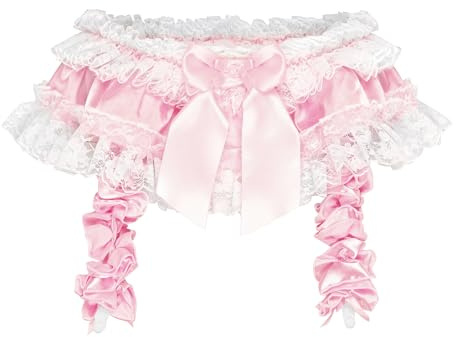 Satini Porte-Jarretelles Satin Volants Dentelle | Éclat Brillant, Étages Superposés, Nœud Décoratif, Taille Élastique, Pinces à Bas, Travestissement, Tailles S-XXL