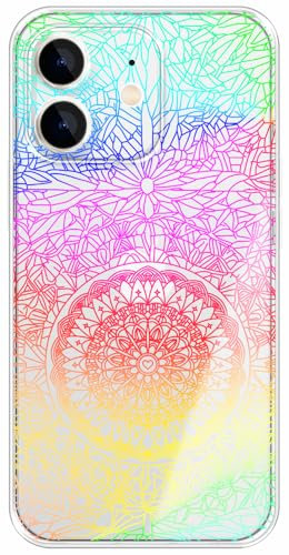 Berkin Arts Compatible with iphone 12 Case Clear Cover Ribbon Laser Sheet Design Modernism Bright Rainbow Gradient Design Transparent Mandala Flower(With Electroplating Sheet)