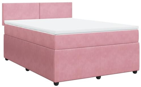 vidaXL Boxspringbett, Doppelbett mit Matratze Matratzenauflage, Bettgestell mit Lattenrost Kopfteil, Polsterbett Bett für Schlafzimmer, Rosa 160x200cm Samt