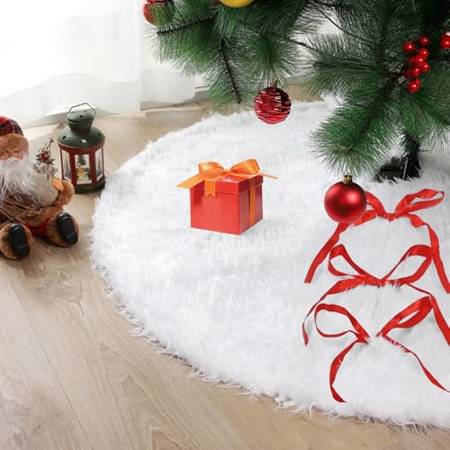 Xaosin Weihnachtsbaum Decke 150 cm Tannenbaum Decke Weiße Christbaumdecke Plüsch Weihnachtsbaumdecke Rund Baumdecke Weihnachtsbaum Groß Weihnachtsbaumrock für Weihnachtsbaum Deko