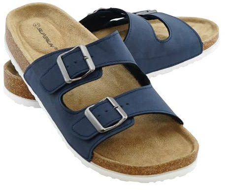+ Pantoletten Sandalen Hausschuhe Schlappen Clogs Kork Fußbett Gr. 36-46 (Navy, EU Schuhgrößensystem, Erwachsene, Numerisch, M, 42)