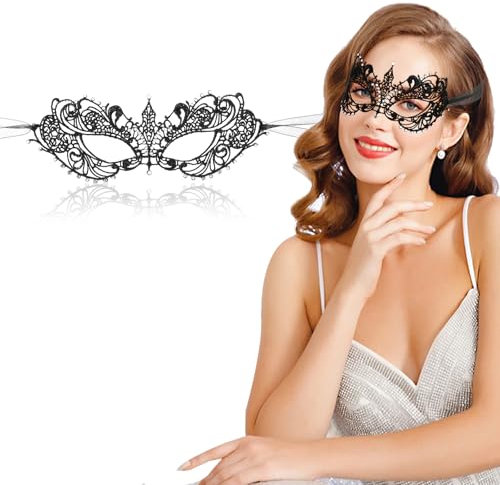 Venezianische Maske Damen Masken Kostüm Spitze Maske Maskerade Maske Damen Sexy Augenmasken Elegante Venezianische Maske Sexy Lace Augenmaske Gesicht Maske Für Maskerade Karneval Halloween(Schwarz)