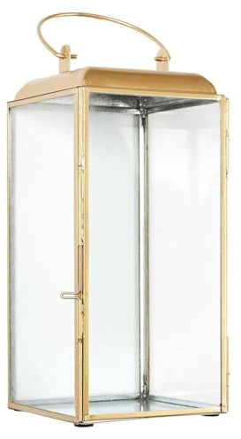HOME DECO FACTORY Schlüsselkasten Holz im Shabby-Chic Weiß | Laterne aus Metall und Glas, Kerzenhalter oder Votivkerzenhalter, vielseitig verwendbar, Dekoration, 30 cm, gold und klar