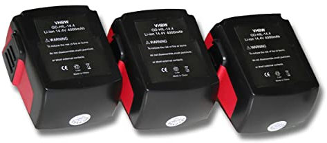 vhbw 3x Battery compatible with Hilti SFL Flashlight, SFL 144-A, SID 144-A CPC Impact Driver Power Tools (4000 mAh, Li-Ion, 14.4 V)