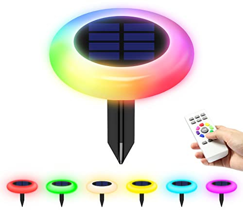 INTELAMP 2 Stück Solarlampen für Außen Garten, Solarleuchten für Außen mit RGB Modi und 9 Spezifische Farben, Warmweiß Wasserdicht Solar Gartenleuchte für Rasen, Terrasse, Hof, Weihnachten Deko