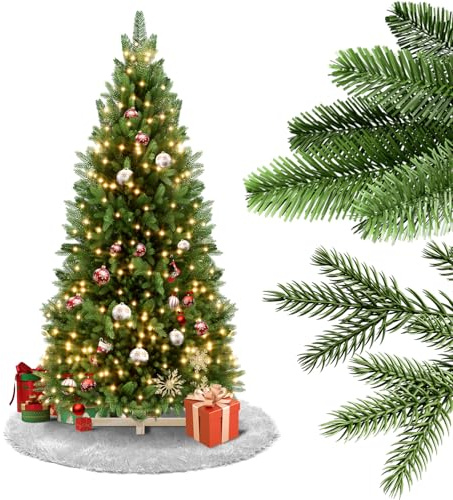 LZQ Künstlicher Weihnachtsbaum Nordmanntanne PE+PVC mit LED & Holzfuß 150cm