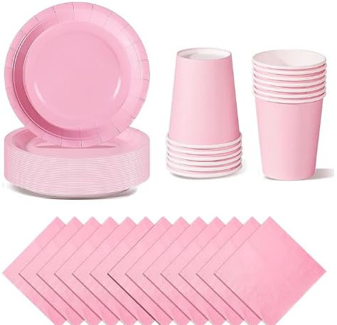 Pink Party Tableware Set, 72 PCS Disposable Dinnerware Party Supplies, Paper Plates Cups Napkins Supplies Set for Graduation Holiday Wedding Birthday