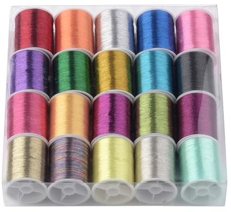 CABODYALS 20 Spule Glitzer Stickgarn Metallisch Verschiedene Lametta Polyester Armbandschnur Lose Gewebt Funkelndes Polyester Klein Golden Weich Glitzernd Zum Nähen Herstellen von Kleidung Bastelbedar
