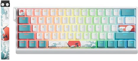HITIME x XVX 60% Percent Keyboard with Strap, H61 Wired Aluminum Gaming Keyboard, Hot Swappable, Kanagawa Anime PBT Keycaps, RGB Backlit, Cherry Profile, Sound Absorbing Pads, Creamy Linear Switch