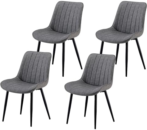 Garvishk Garvis Esszimmerstühle 4er Set Polsterstühle mit Sitzkissen künstlicher Stoff Küchenstuhl Wohnzimmerstuhl Schminktisch Stuhl ergonomischer Stuhl (Grau)