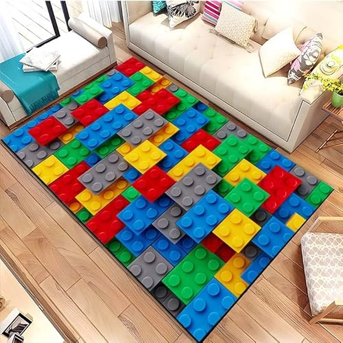 yyxsgdmw Bunte Geometrische Bausteine Spielzeug Teppich Wohnzimmer Schlafzimmer Schlafzimmer Zuhause Kinderzimmer Dekoration rutschfeste Bodenmatte 15 Größe N2270 40×60Cm